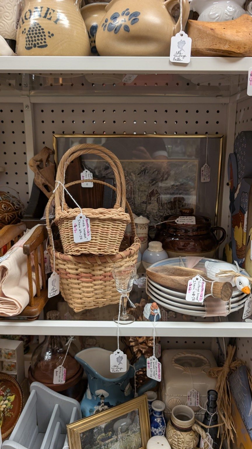 Baskets, serving pieces and vintage finds
