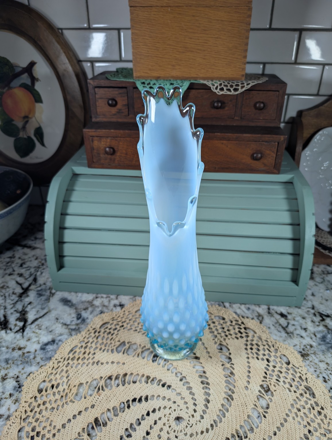 Blue opalescent art glass vase