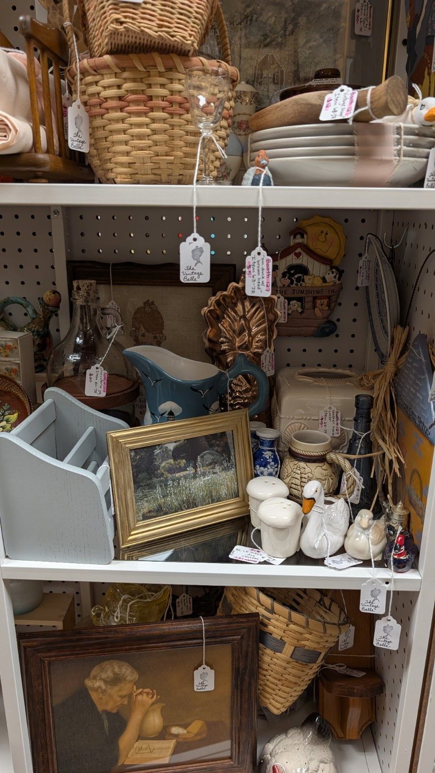 Collectibles and vintage decor on display